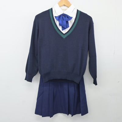 【中古】福島県 白河高等学校 女子制服 4点（ニット・シャツ・スカート）sf024513