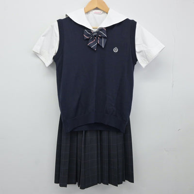 【中古】福岡県 柏陵高等学校 女子制服 4点（ニットベスト・セーラー服・スカート）sf024526