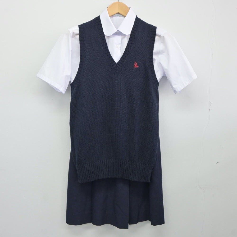 【中古】宮城県 折立中学校 女子制服 3点（ニットベスト・シャツ・スカート）sf024558