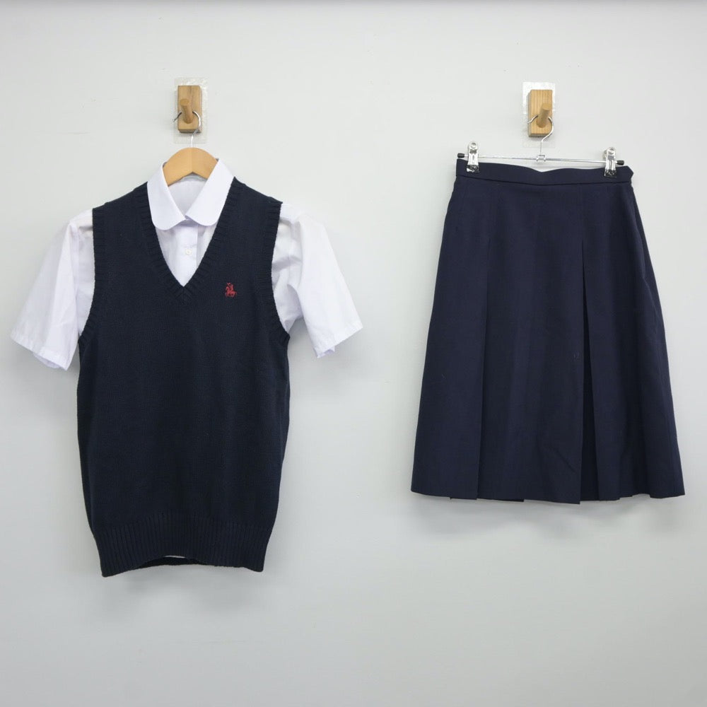 【中古】宮城県 折立中学校 女子制服 3点（ニットベスト・シャツ・スカート）sf024558