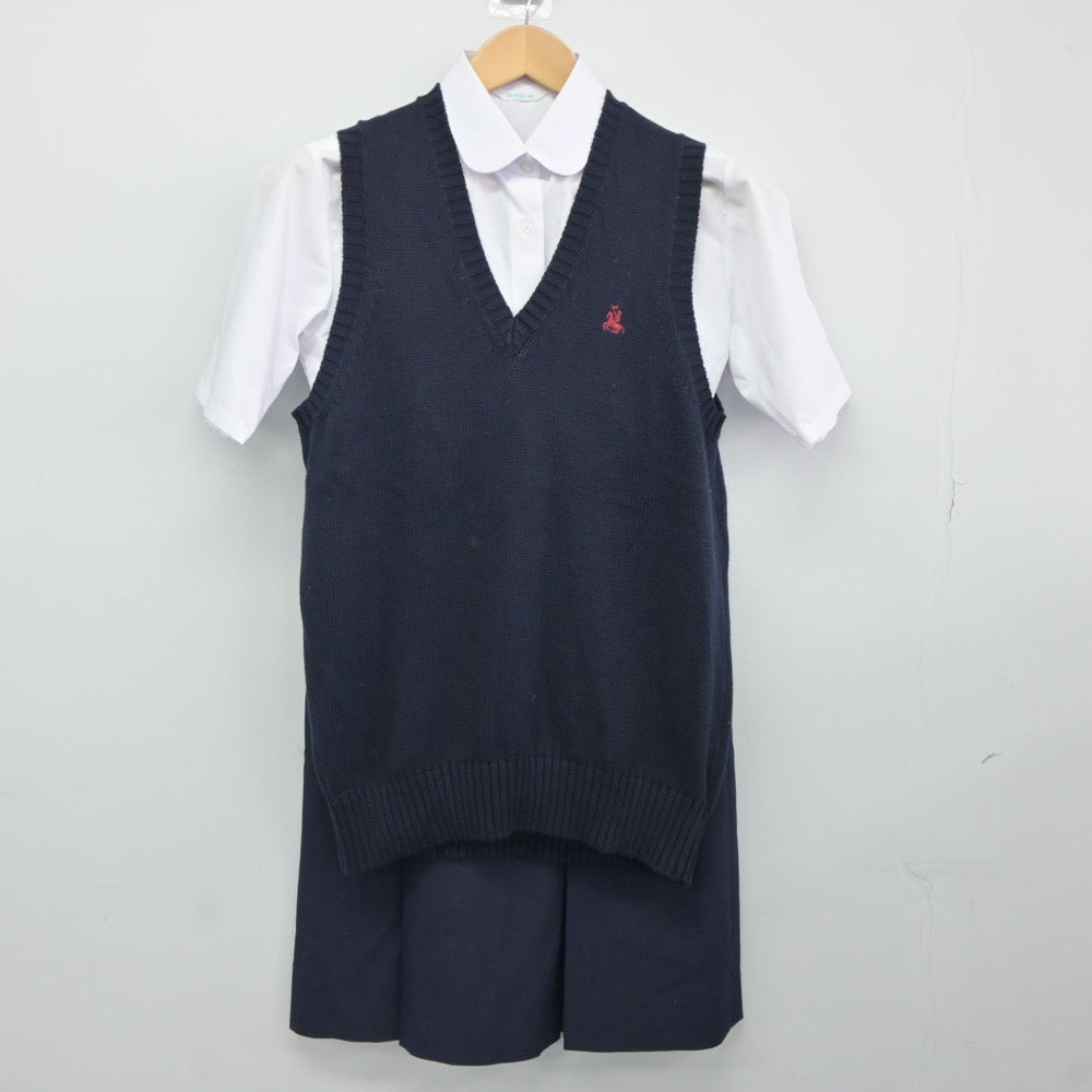 【中古】宮城県 折立中学校 女子制服 3点（ニットベスト・シャツ・スカート）sf024559