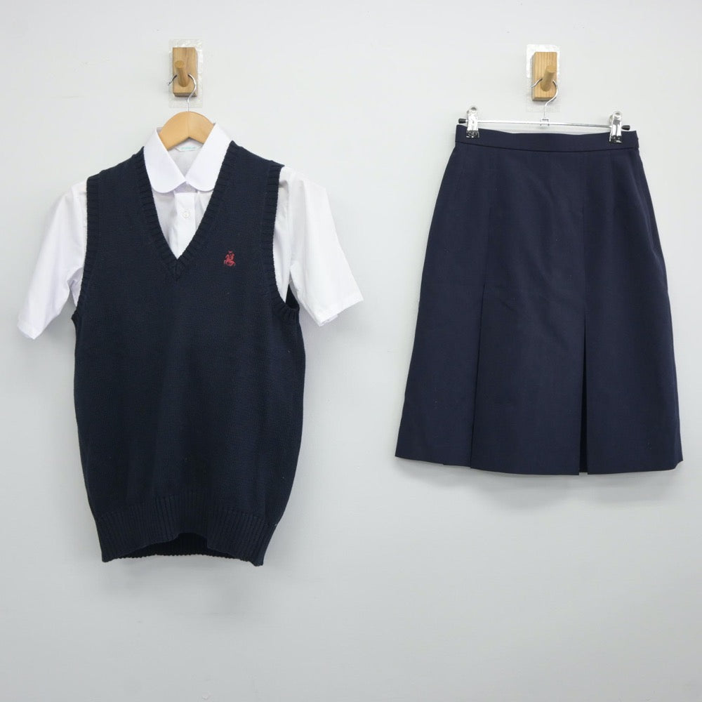 【中古】宮城県 折立中学校 女子制服 3点（ニットベスト・シャツ・スカート）sf024559