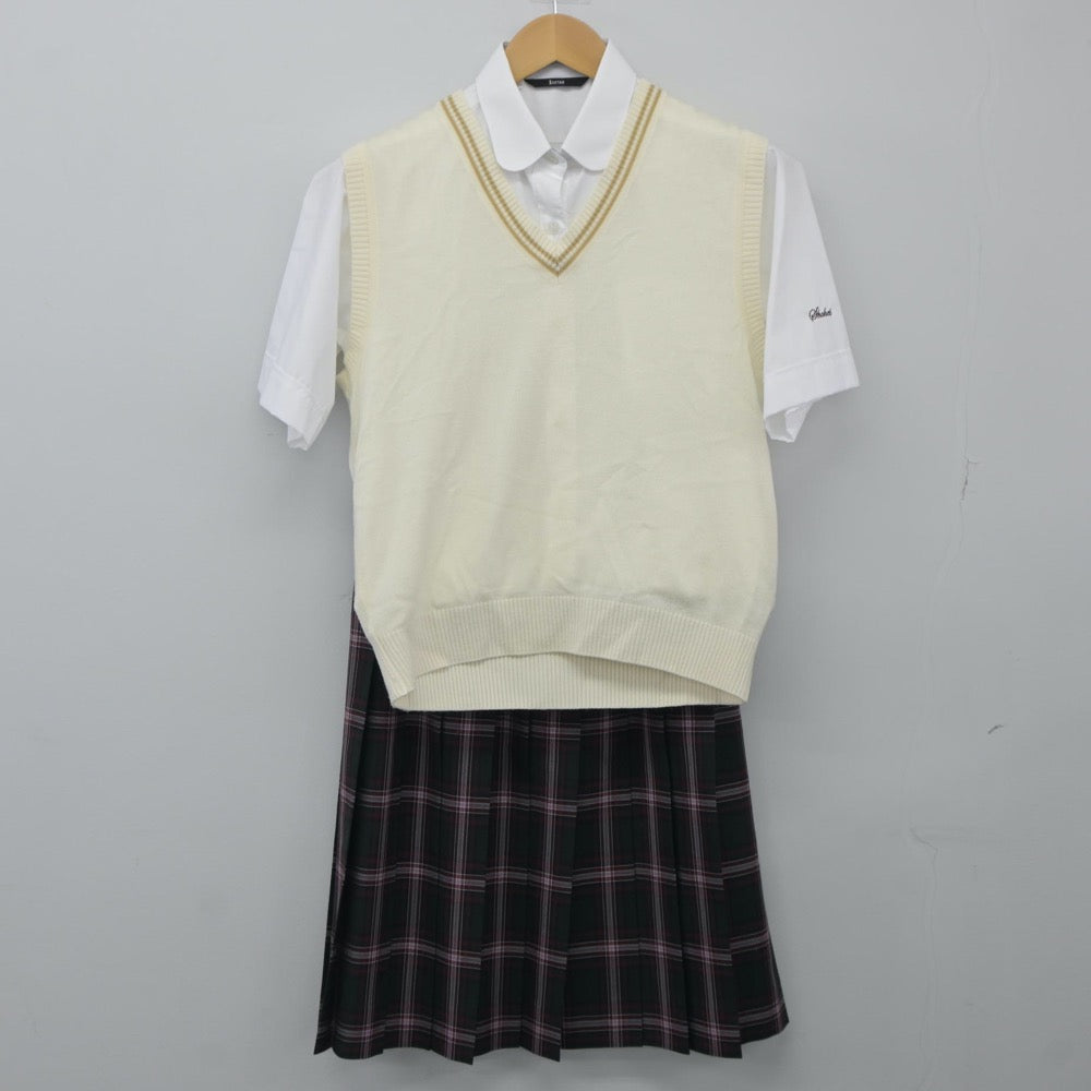 【中古】埼玉県 昌平高等学校 女子制服 4点（シャツ・ニットベスト・スカート）sf024596