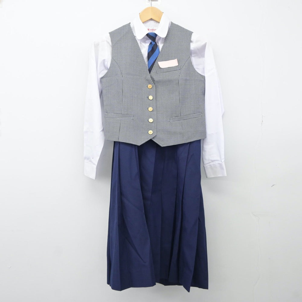 【中古】福岡県 学業院中学校 女子制服 5点（ブレザー・ベスト・シャツ・スカート）sf024608