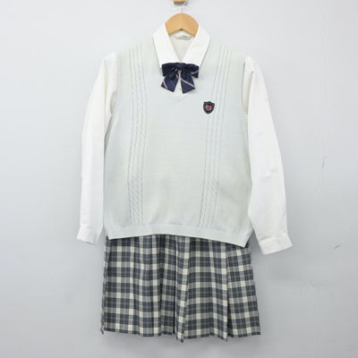 【中古】東京都 日本大学豊山女子高等学校 女子制服 4点（ニットベスト・シャツ・スカート）sf024613