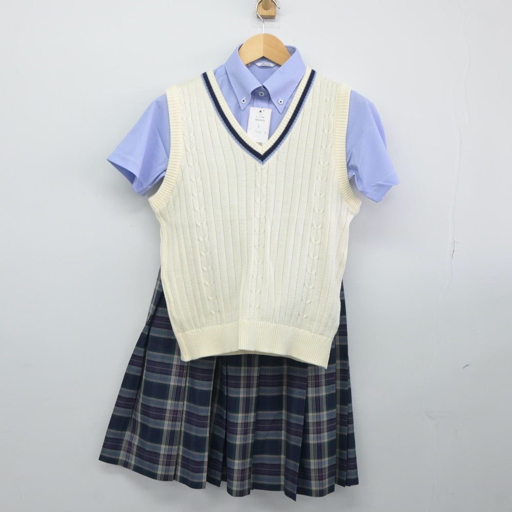 【中古】静岡県 オイスカ浜松国際高等学校 女子制服 3点（ニットベスト・シャツ・スカート）sf024654