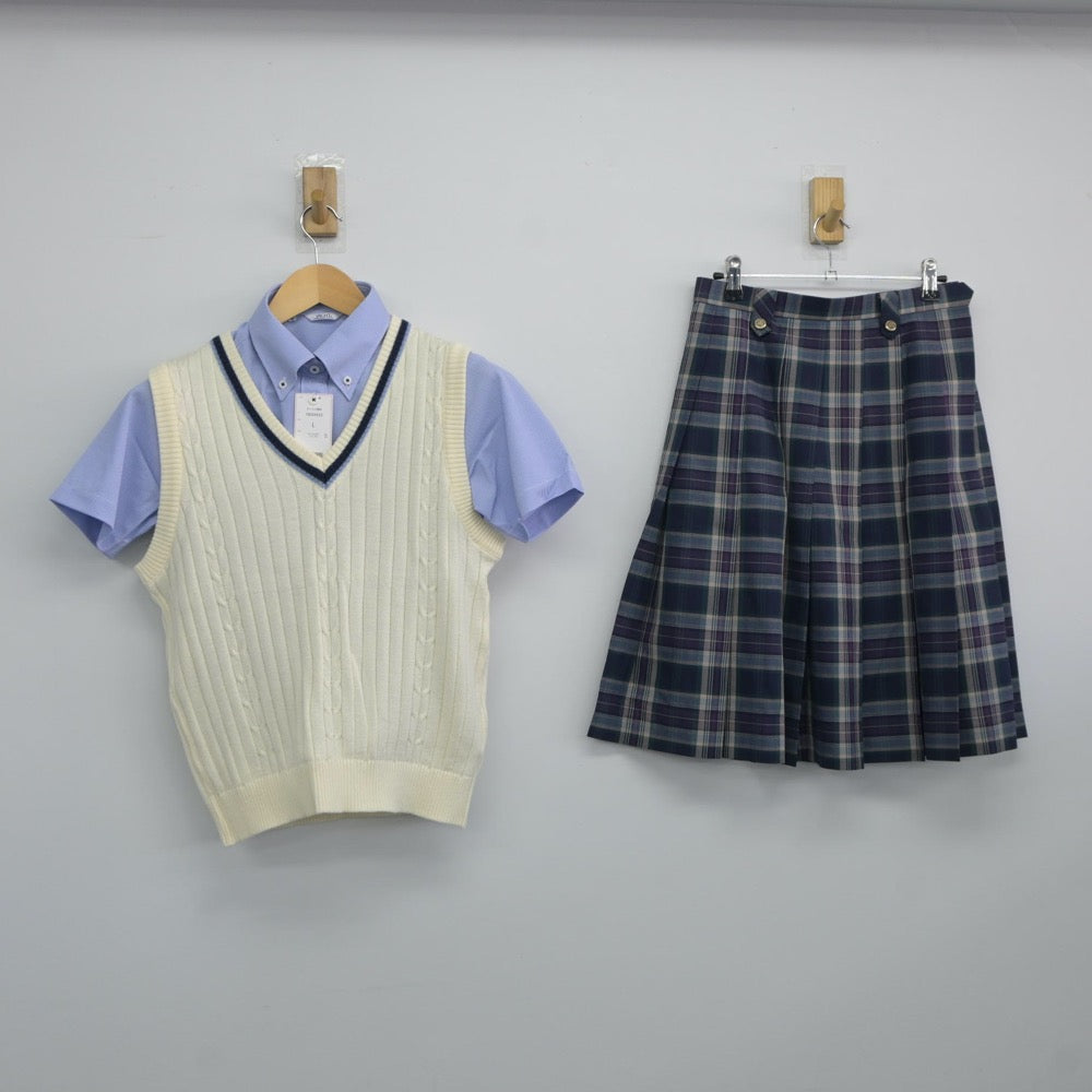 【中古】静岡県 オイスカ浜松国際高等学校 女子制服 3点（ニットベスト・シャツ・スカート）sf024654