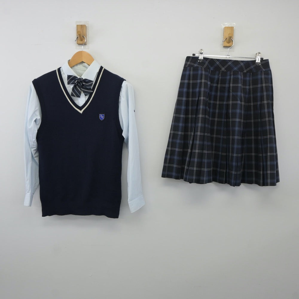 【中古】愛知県 愛知教育大学附属高等学校 女子制服 4点（シャツ・ニットベスト・スカート）sf024708