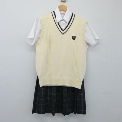 【中古】神奈川県 日本大学藤沢高等学校 女子制服 3点（ニットベスト・シャツ・スカート）sf024766