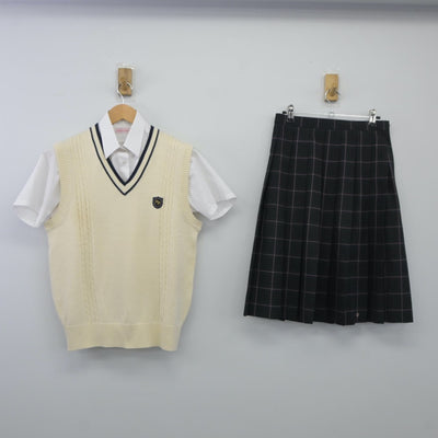 【中古】神奈川県 日本大学藤沢高等学校 女子制服 3点（ニットベスト・シャツ・スカート）sf024766