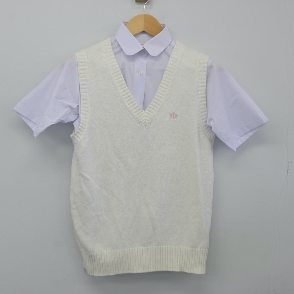 【中古】東京都 蓮沼中学校 女子制服 3点（ニットベスト・シャツ）sf024844