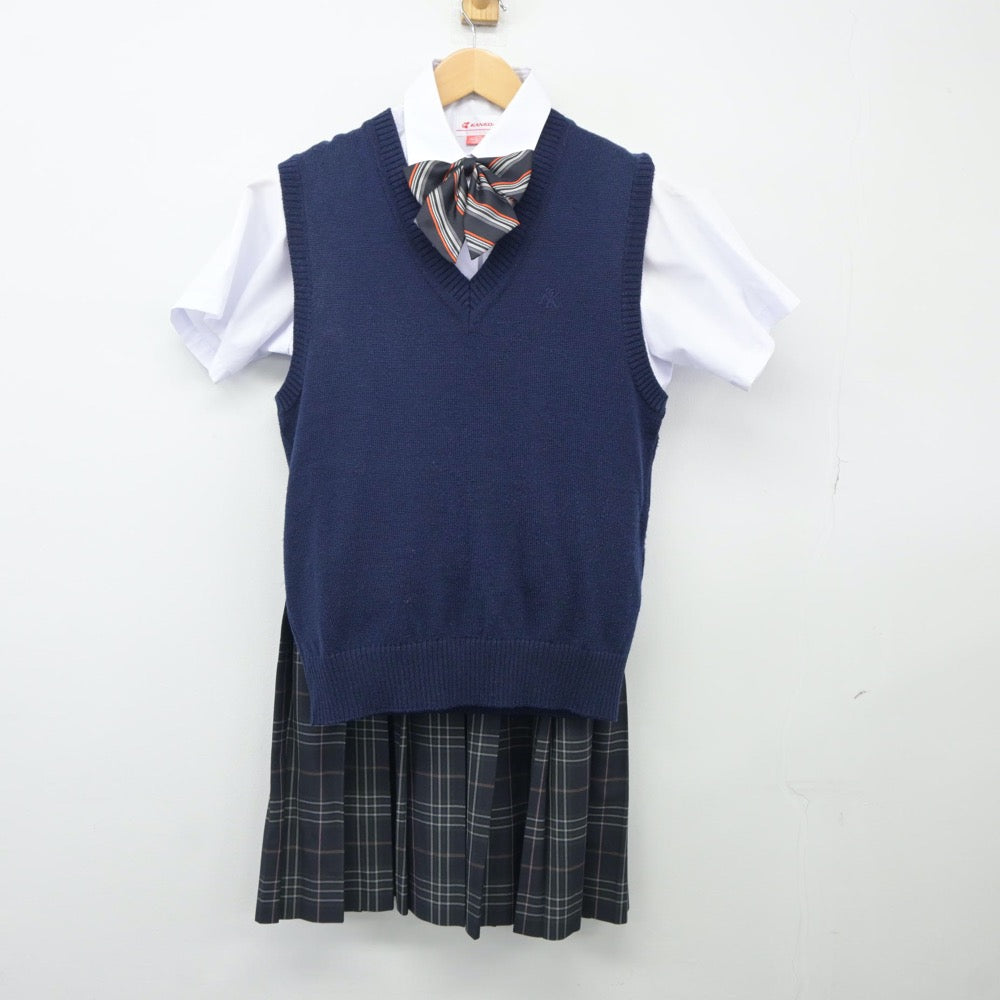 【中古】埼玉県 春日部工業高等学校 女子制服 4点（ニットベスト・シャツ・スカート）sf024930