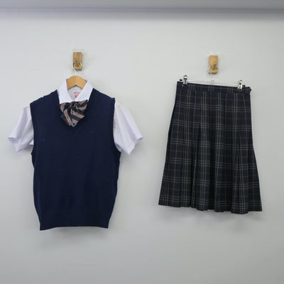 【中古】埼玉県 春日部工業高等学校 女子制服 4点（ニットベスト・シャツ・スカート）sf024930