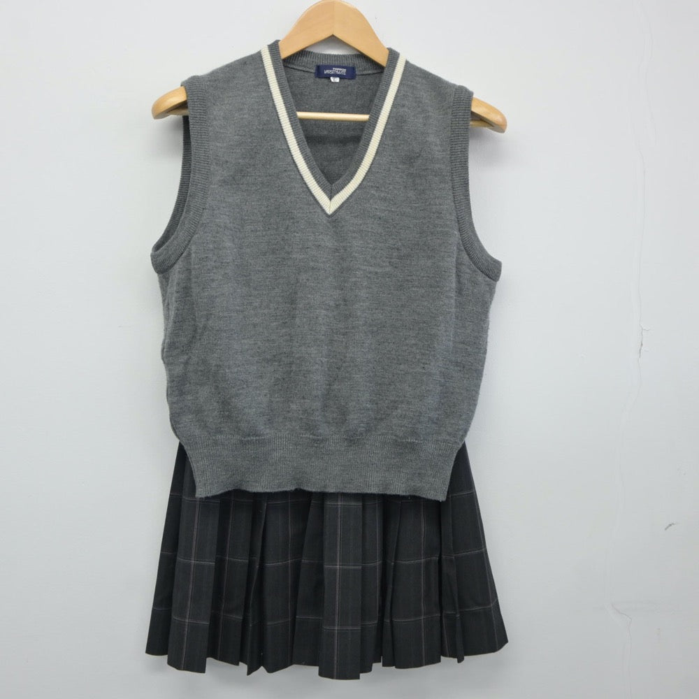 【中古】神奈川県 上鶴間高等学校 女子制服 3点（ニットベスト・スカート）sf025016