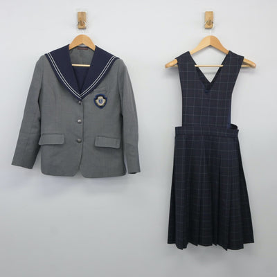 【中古】福岡県 精華女子高等学校 女子制服 2点（ブレザー・ジャンパースカート）sf025043