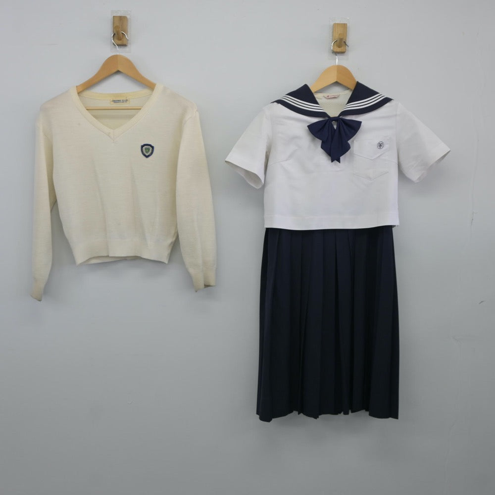 【中古】福岡県 精華女子高等学校 女子制服 4点（セーラー服・ニット・ジャンパースカート）sf025044