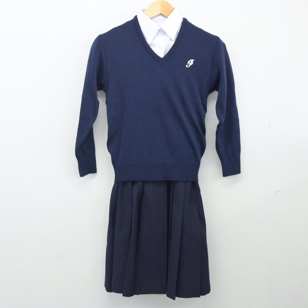 【中古】熊本県 必由館高等学校 女子制服 4点（シャツ・ニット・ジャンパースカート）sf025057