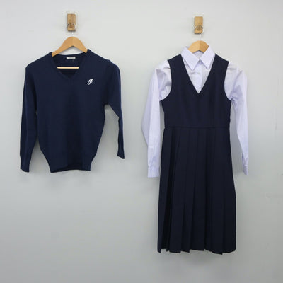 【中古】熊本県 必由館高等学校 女子制服 4点（シャツ・ニット・ジャンパースカート）sf025057