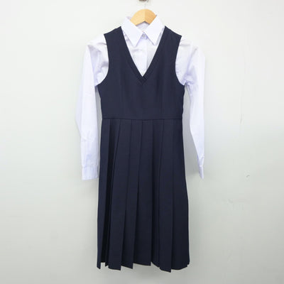 【中古】熊本県 必由館高等学校 女子制服 4点（シャツ・ニット・ジャンパースカート）sf025057