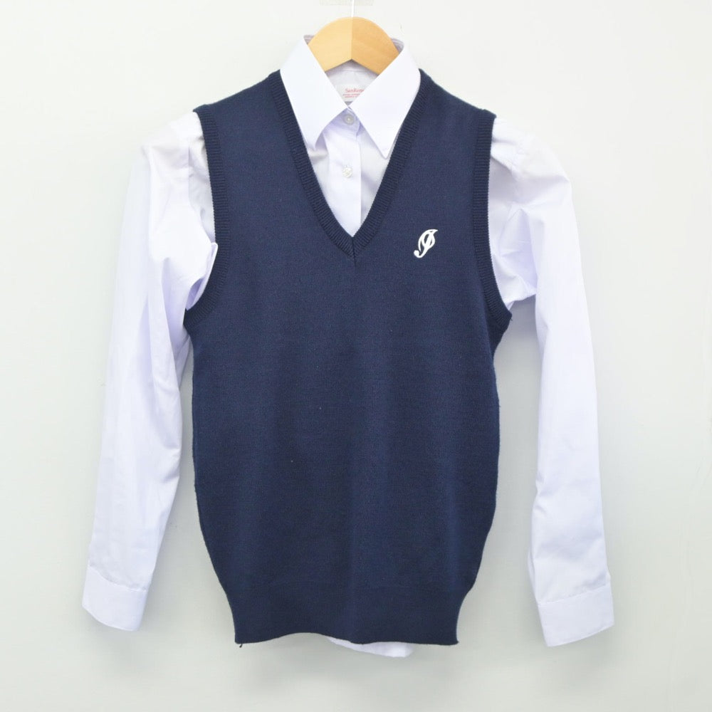 【中古】熊本県 必由館高等学校 女子制服 2点（シャツ・ニットベスト）sf025059