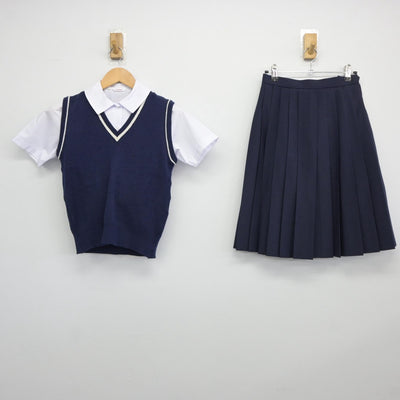 【中古】兵庫県 学文中学校 女子制服 3点（シャツ・ニットベスト・スカート）sf025102