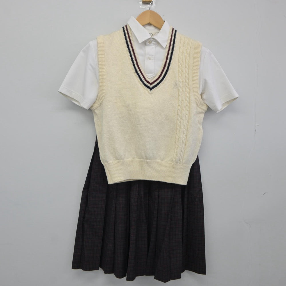 【中古】兵庫県 香寺高等学校 女子制服 4点（シャツ・ニットベスト・スカート）sf025104