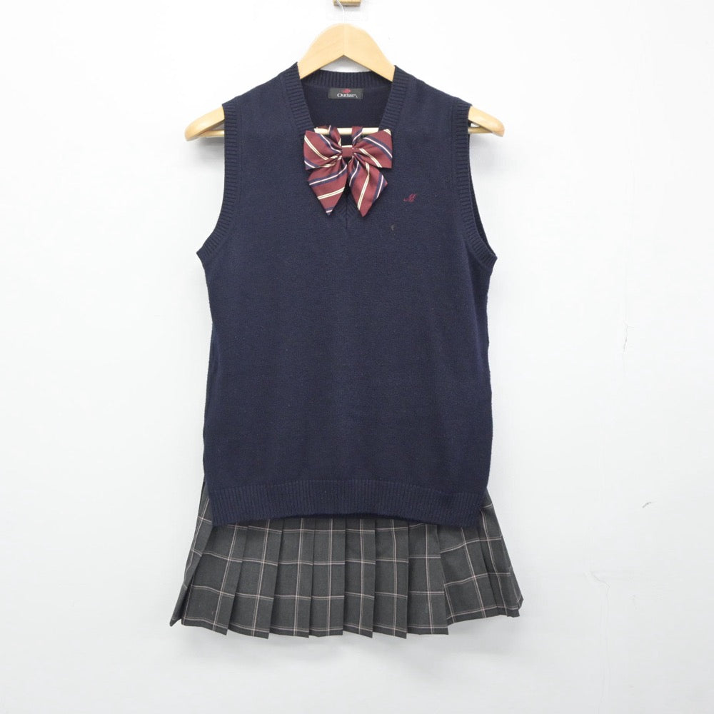 【中古】千葉県 向陽高等学校 女子制服 3点（ニットベスト・スカート）sf025202