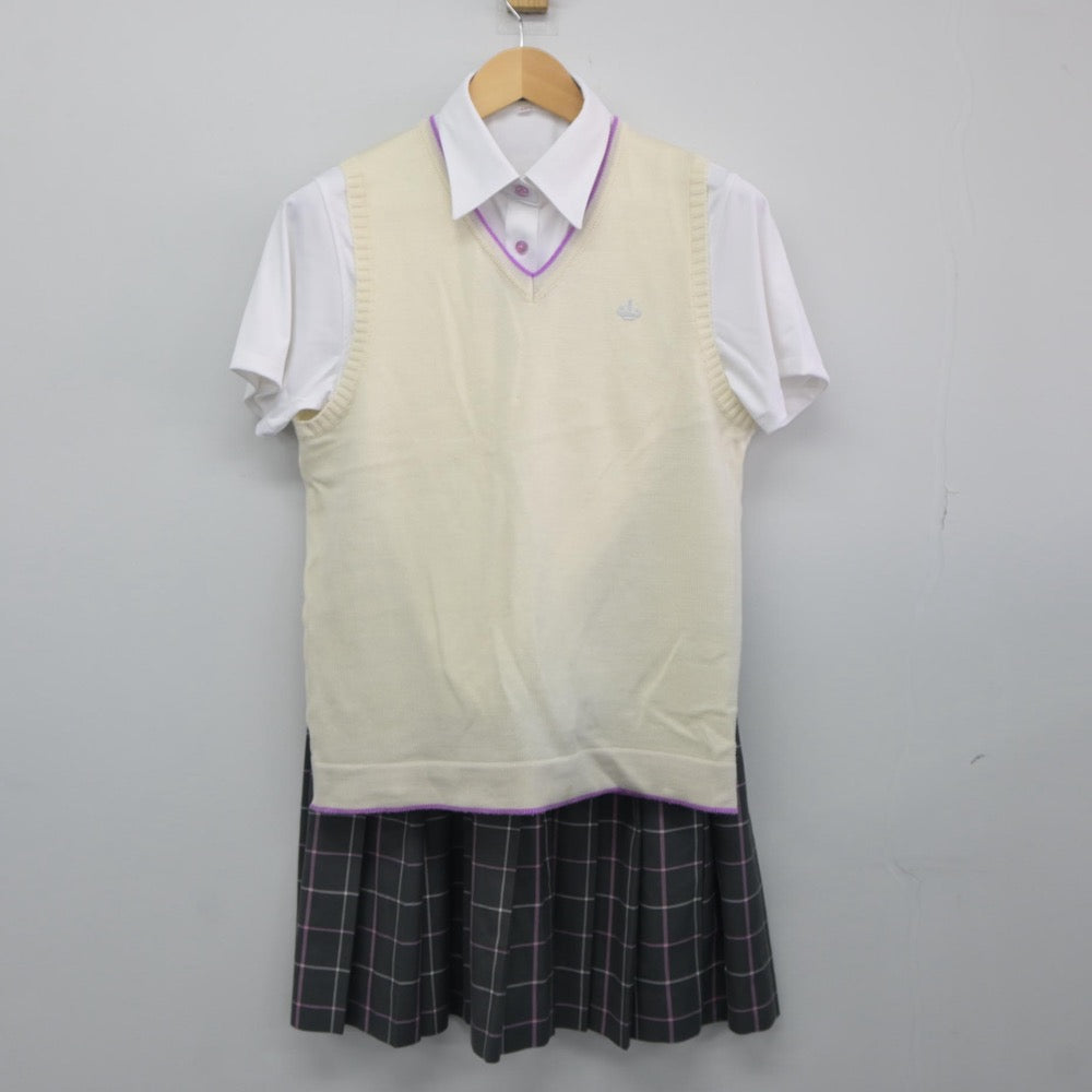 【中古】大阪府 香ケ丘リベルテ高等学校 女子制服 4点（ニットベスト・シャツ・スカート）sf025229