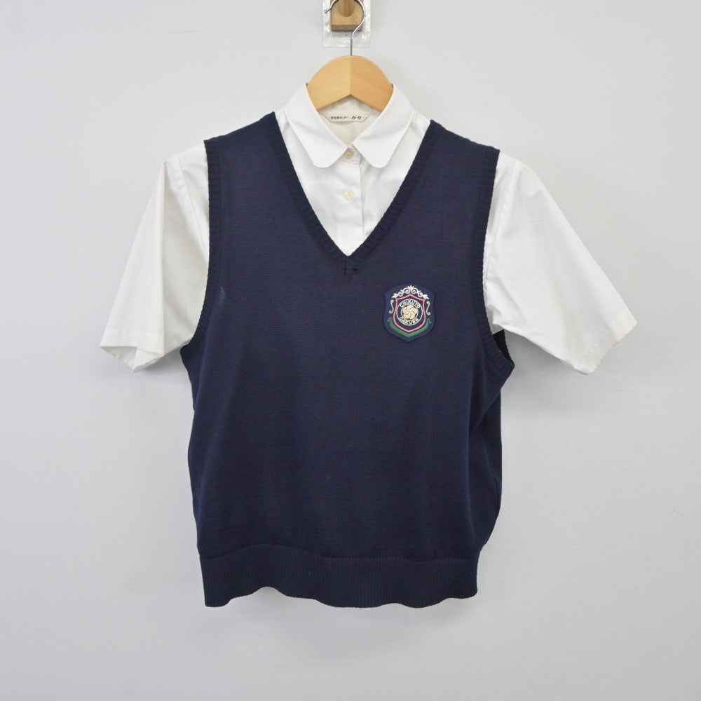 【中古】福岡県 筑陽学園高等学校 女子制服 2点（シャツ・ニットベスト）sf025269