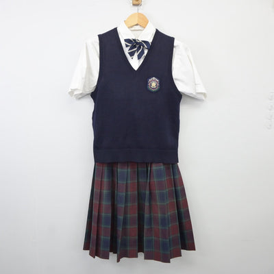 【中古】福岡県 筑陽学園高等学校 女子制服 4点（シャツ・ニットベスト・スカート）sf025272