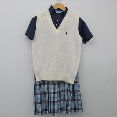 【中古】兵庫県 クラーク記念国際高等学校 女子制服 3点（ニットベスト・シャツ・スカート）sf025330