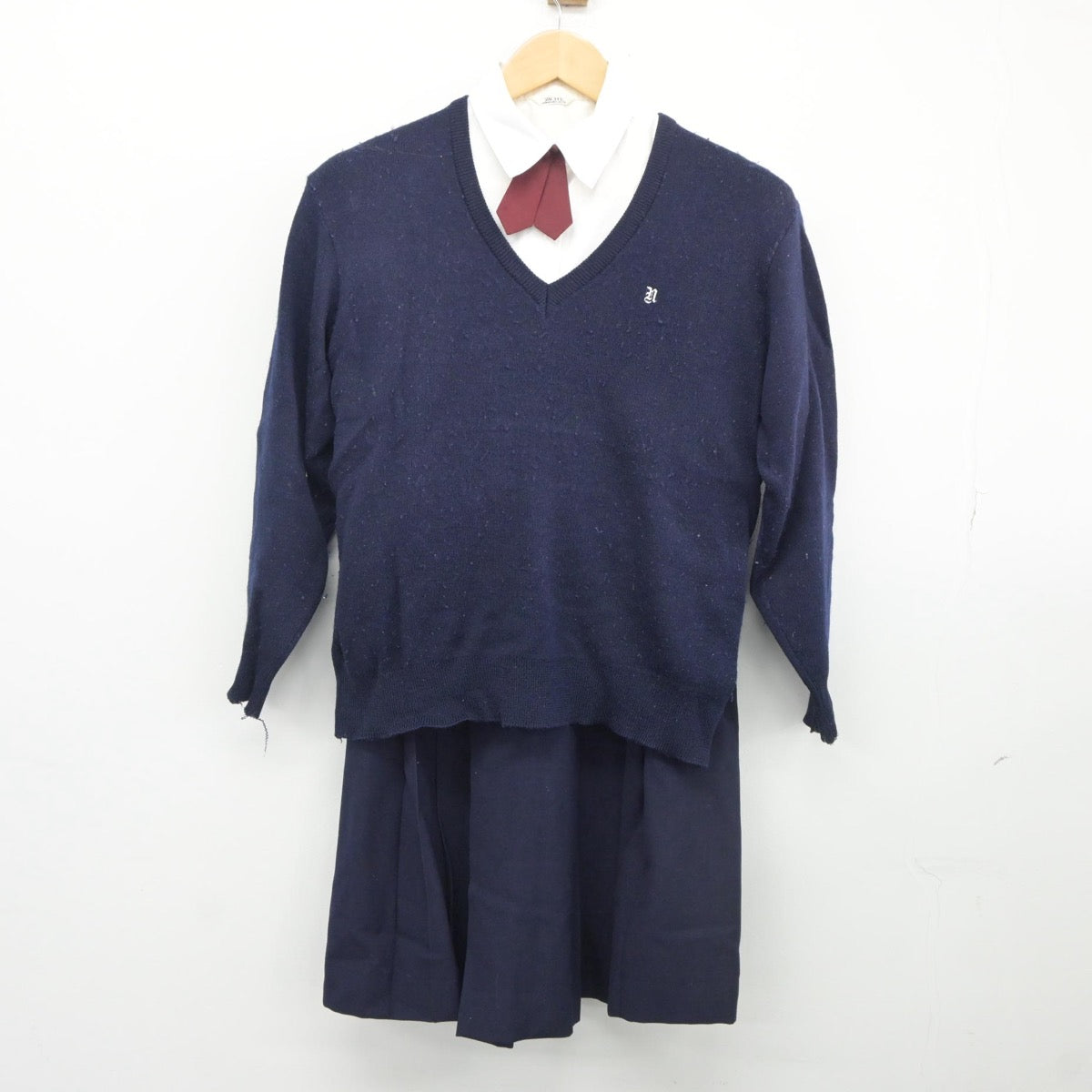 【中古】岩手県 西和賀高等学校 女子制服 7点（ブレザー・ニット・シャツ・スカート）sf025373