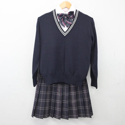 【中古】福岡県 西日本短期大学附属高等学校 女子制服 6点（ブレザー・シャツ・ニット・スカート）sf025394