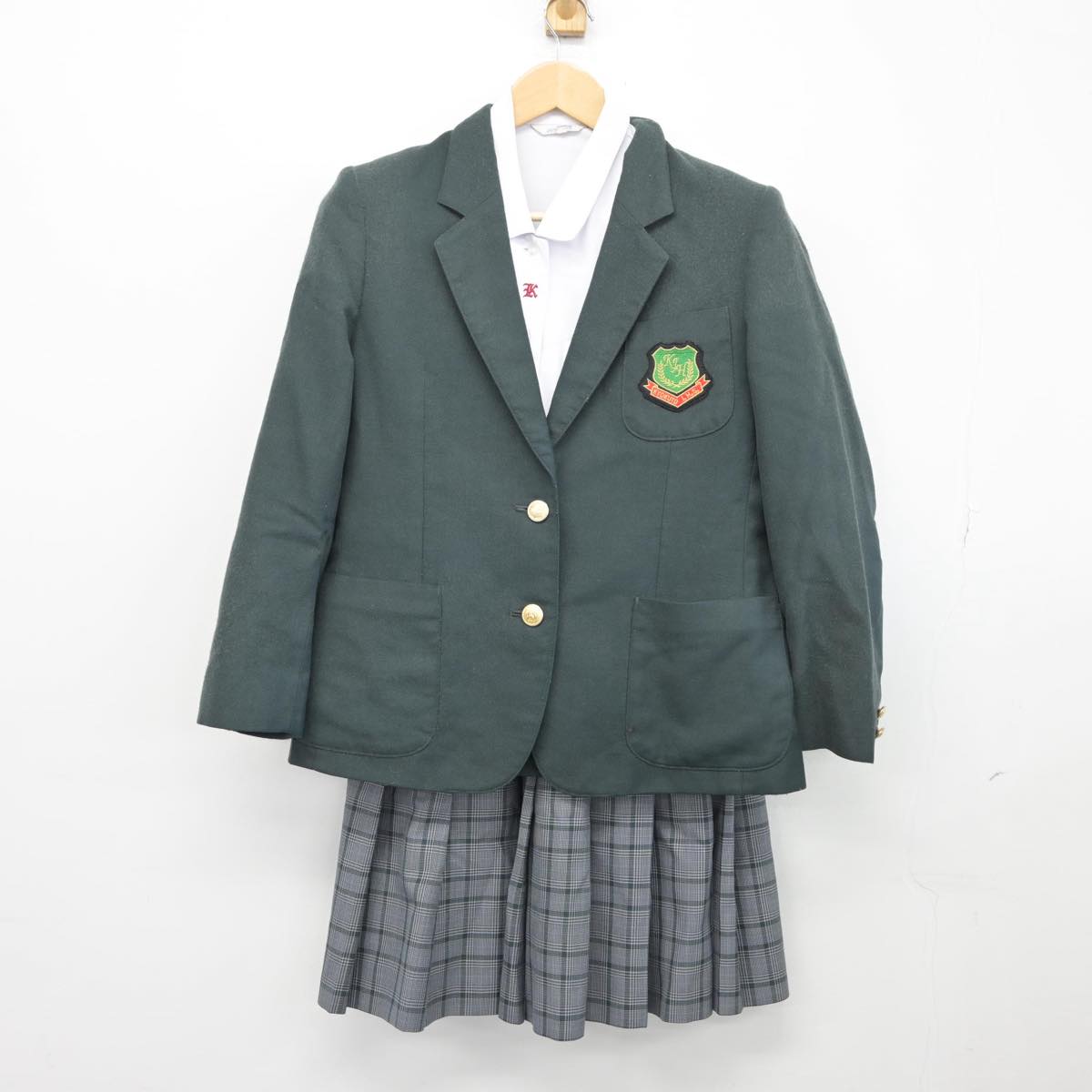 【中古】岡山県 旭東中学校 女子制服 4点（ブレザー・ニットベスト・シャツ・スカート）sf025745