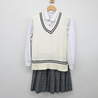 【中古】岡山県 旭東中学校 女子制服 4点（ブレザー・ニットベスト・シャツ・スカート）sf025745