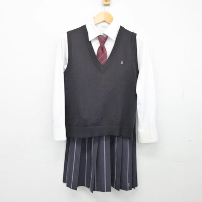 【中古】広島県 如水館高等学校 女子制服 5点（ニットベスト・シャツ・スカート）sf025763