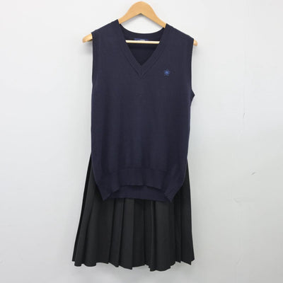 【中古】千葉県 成東高等学校 女子制服 3点（ニットベスト・スカート）sf025834