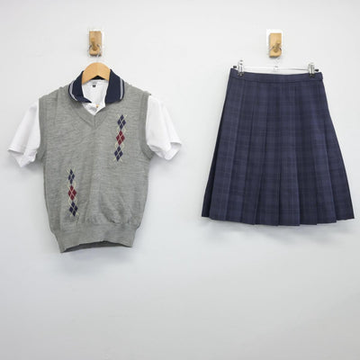 【中古】岡山県 岡山芳泉高等学校 女子制服 3点（ニットベスト・シャツ・スカート）sf025869