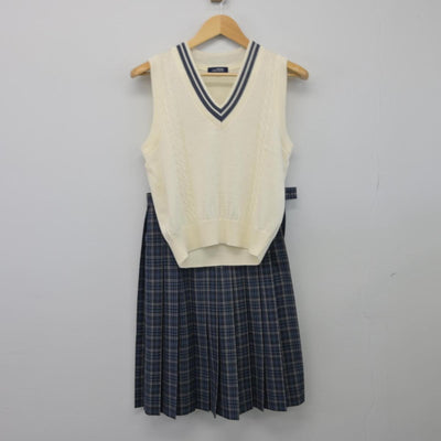 【中古】千葉県 有吉中学校 女子制服 2点（ニットベスト・スカート）sf026049