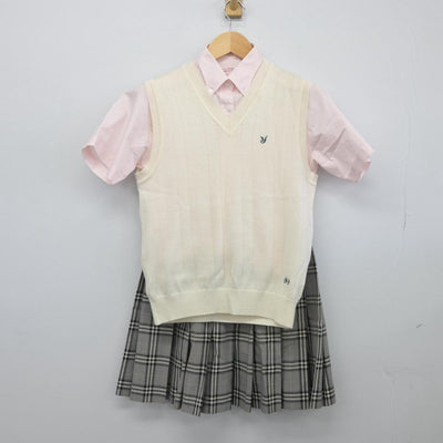 【中古】神奈川県 横浜創英中学校 女子制服 3点（ニットベスト・シャツ・スカート）sf026078