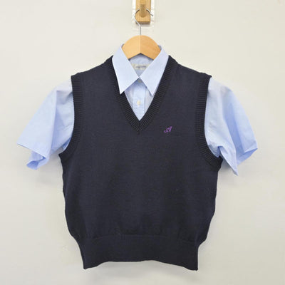 【中古】北海道 札幌旭丘高等学校 女子制服 3点（ニットベスト・シャツ）sf026195