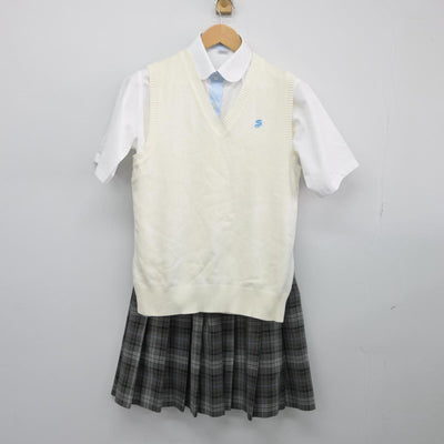 【中古】埼玉県 淑徳与野高等学校 女子制服 4点（ニットベスト・シャツ・スカート）sf026234