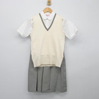 【中古】茨城県 岩瀬高等学校 女子制服 4点（ニットベスト・シャツ・スカート）sf026309