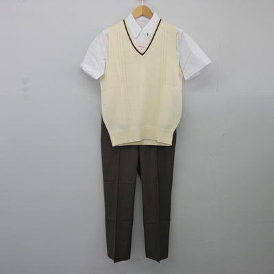 【中古】兵庫県 明石高等学校 女子制服 3点（ニットベスト・シャツ・ズボン）sf026393