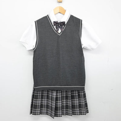 【中古】兵庫県 神戸龍谷中学校 女子制服 4点（ニットベスト・シャツ・スカート）sf026453