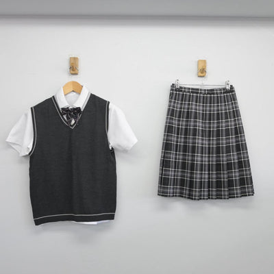 【中古】兵庫県 神戸龍谷中学校 女子制服 4点（ニットベスト・シャツ・スカート）sf026453