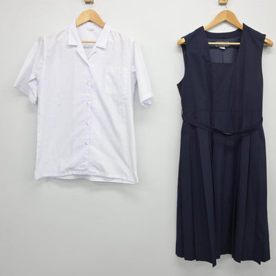 【中古】千葉県 逆井中学校 女子制服 2点（シャツ・ジャンパースカート）sf026498