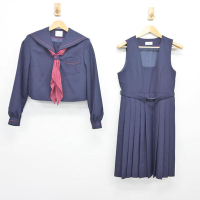 【中古】福岡県 北九州市立吉田中学校 女子制服 3点（セーラー服・ジャンパースカート）sf026531