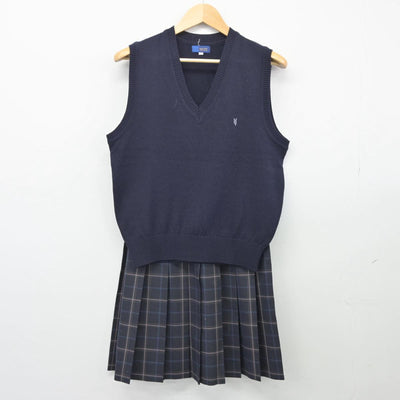 【中古】神奈川県 横浜清風高等学校 女子制服 2点（ニットベスト・スカート）sf026588