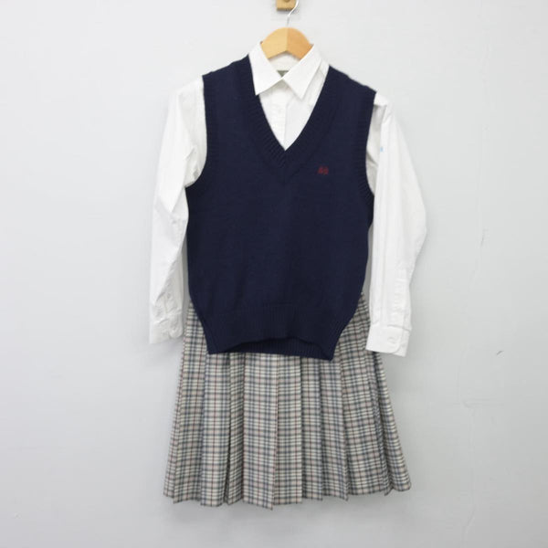 【中古】千葉県 芝浦工業大学柏中学高等学校 女子制服 3点（シャツ・ニットベスト・スカート）sf026908